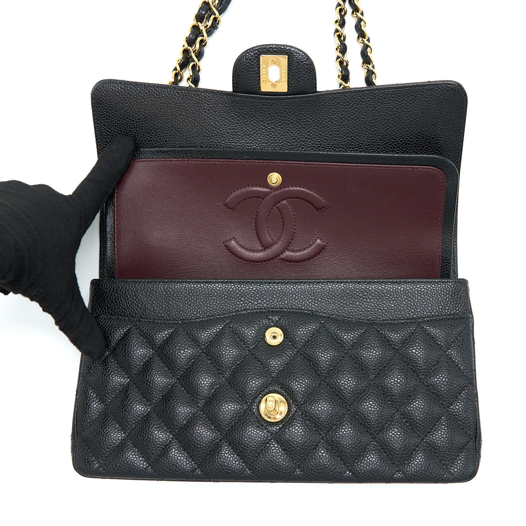 CHANEL MEDIUM CLASSIC DOUBLE FLAP BAG CAVIAR BLACK GHW