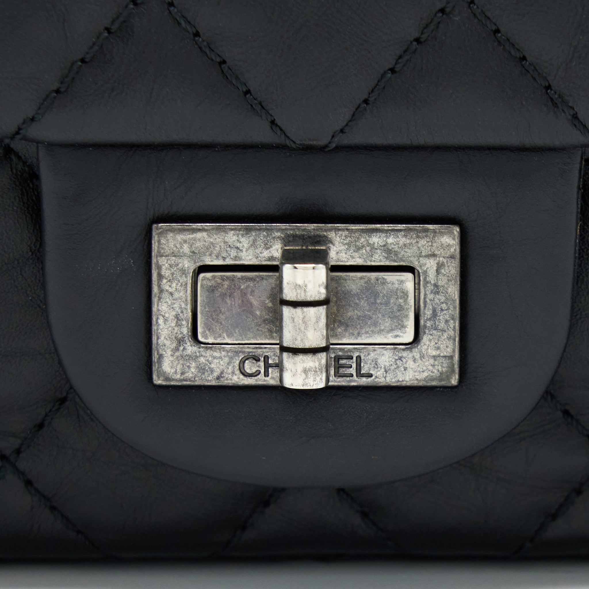 CHANEL SMALL 2.55 255 DOUBLE FLAP BAG CALFSKIN BLACK RUTHENIUM SHW