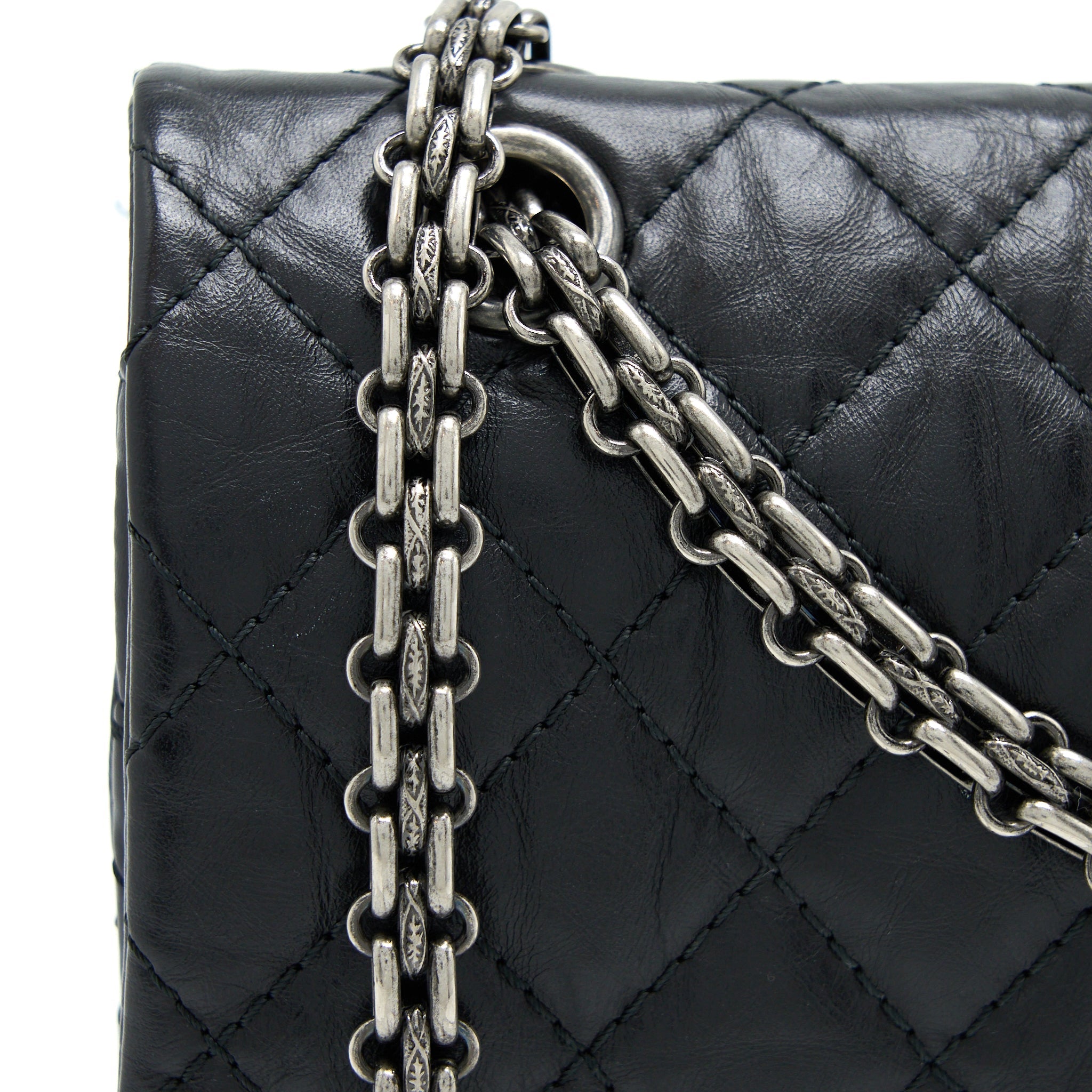 CHANEL SMALL 2.55 255 DOUBLE FLAP BAG CALFSKIN BLACK RUTHENIUM SHW