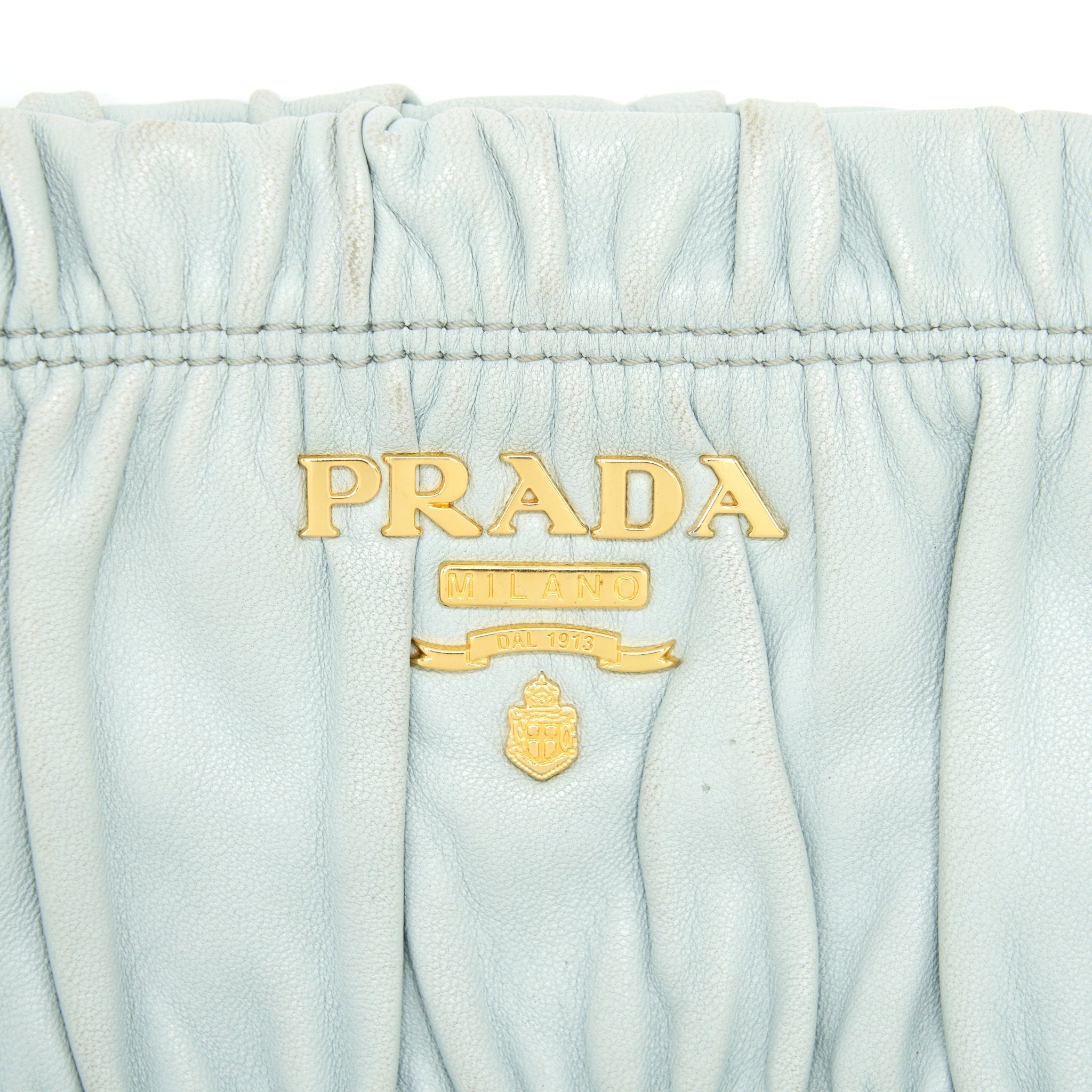 PRADA NAPPA GAUFRE CLUTCH LIGHT BLUE SHW