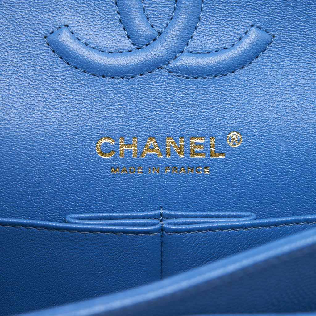 CHANEL SMALL CLASSIC DOUBLE FLAP CAVIAR BLUE LGHW