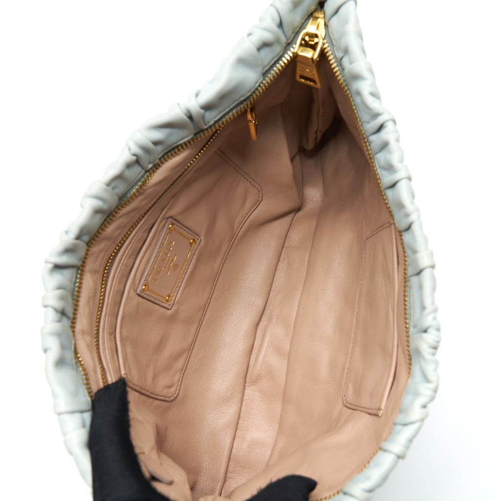 PRADA NAPPA GAUFRE CLUTCH LIGHT BLUE SHW