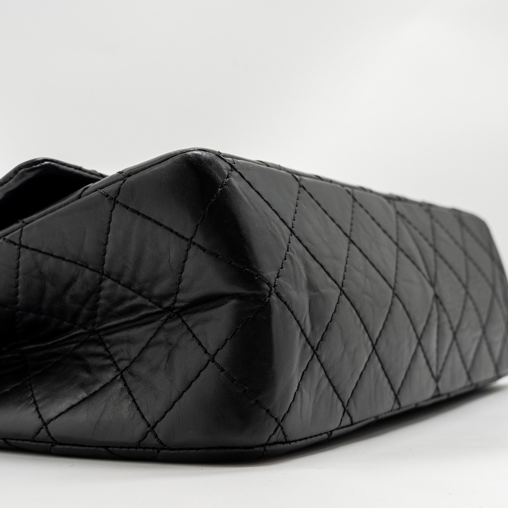 CHANEL LARGE 2.55 226 REISSUE DOUBLE FLAP BAG AGED CALFSKIN BLACK GHW