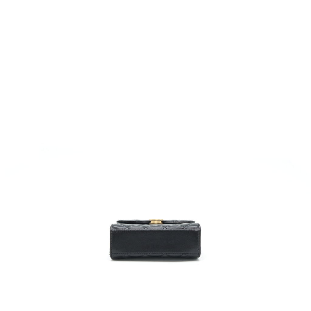 CHANEL 22B FLAP BAG WITH ENAMEL/CC LOGO TOP HANDLE LAMBSKIN BLACK BRUSHED GHW