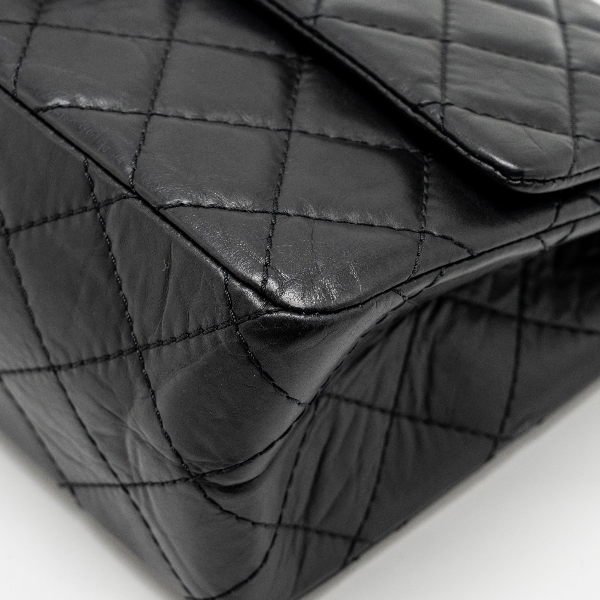 CHANEL LARGE 2.55 226 REISSUE DOUBLE FLAP BAG AGED CALFSKIN BLACK GHW