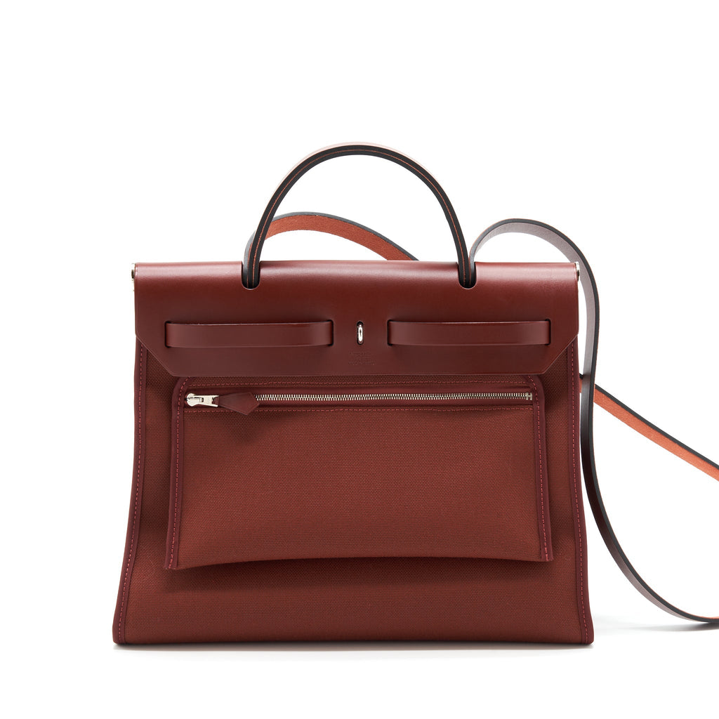 HERMES HERBAG ZIP 31 SELLIER CANVAS ROUGE H SHW