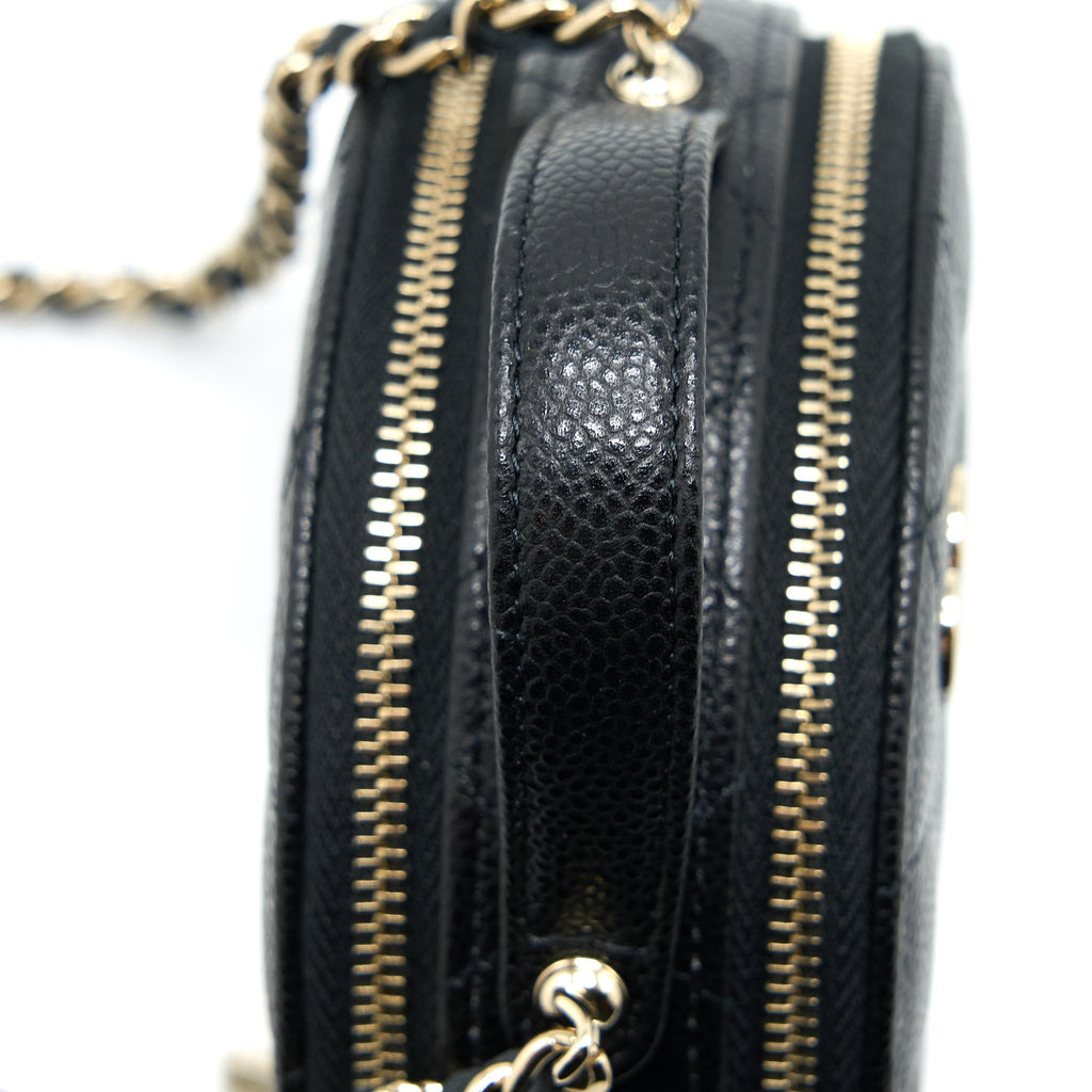CHANEL MINI ROUND PURSE VANITY CAVIAR BLACK LGHW