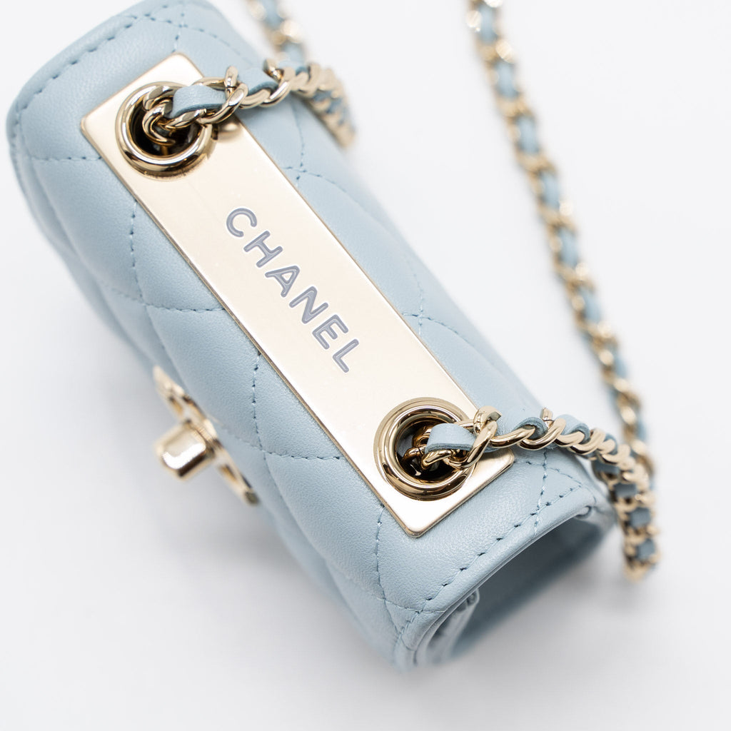 CHANEL MINI TRENDY CC CHAIN WALLET LAMBSKIN LIGHT BLUE LGHW (MICROCHIP)