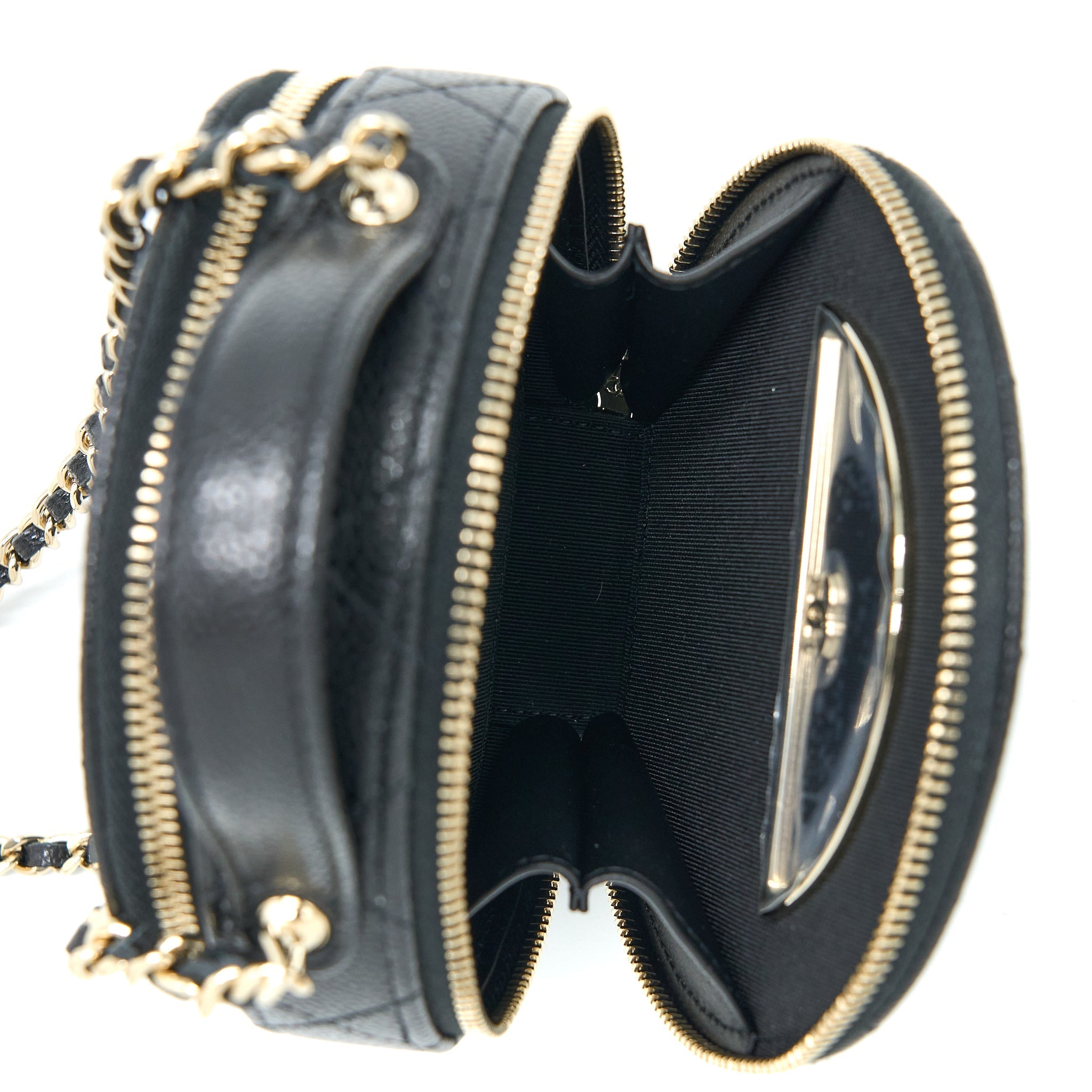CHANEL MINI ROUND PURSE VANITY CAVIAR BLACK LGHW