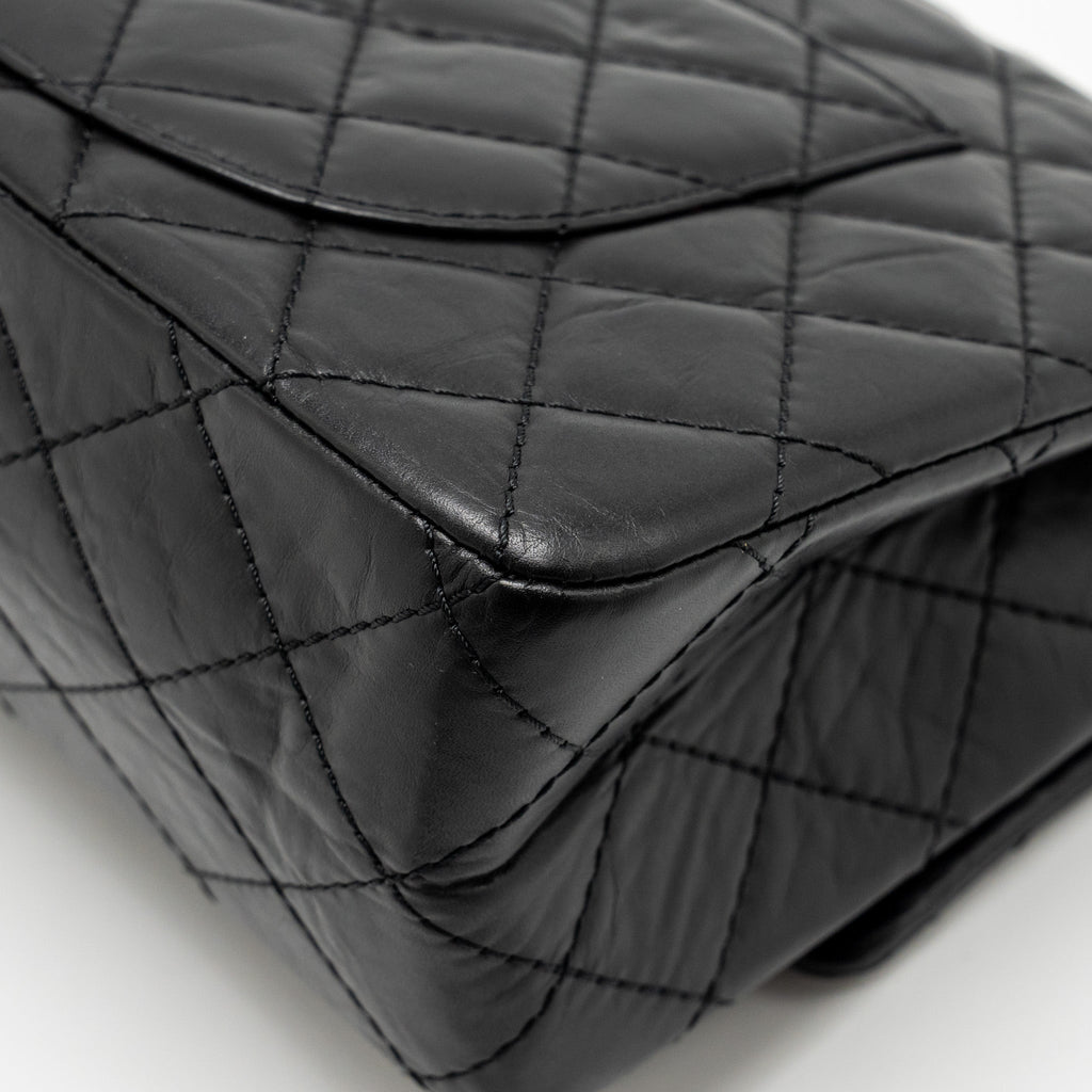 CHANEL LARGE 2.55 226 REISSUE DOUBLE FLAP BAG AGED CALFSKIN BLACK GHW