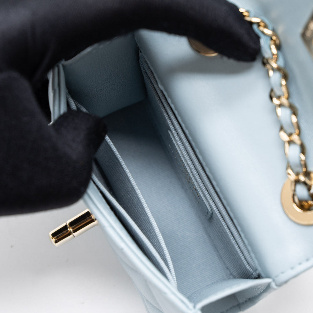 CHANEL MINI TRENDY CC CHAIN WALLET LAMBSKIN LIGHT BLUE LGHW (MICROCHIP)