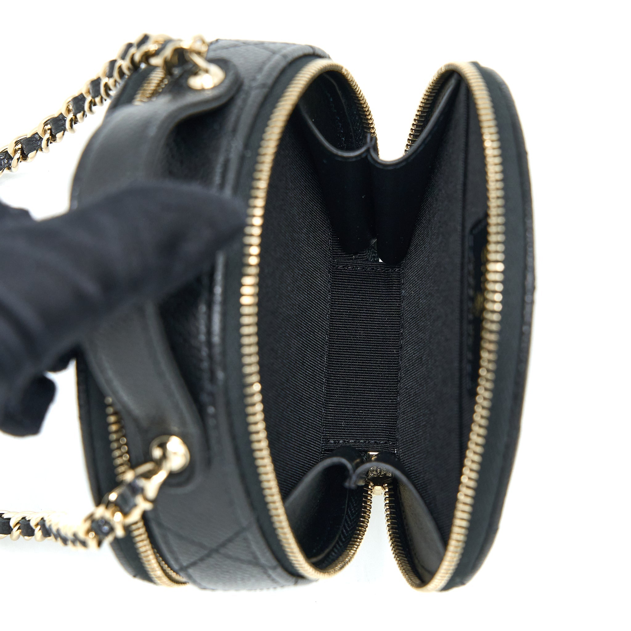 CHANEL MINI ROUND PURSE VANITY CAVIAR BLACK LGHW