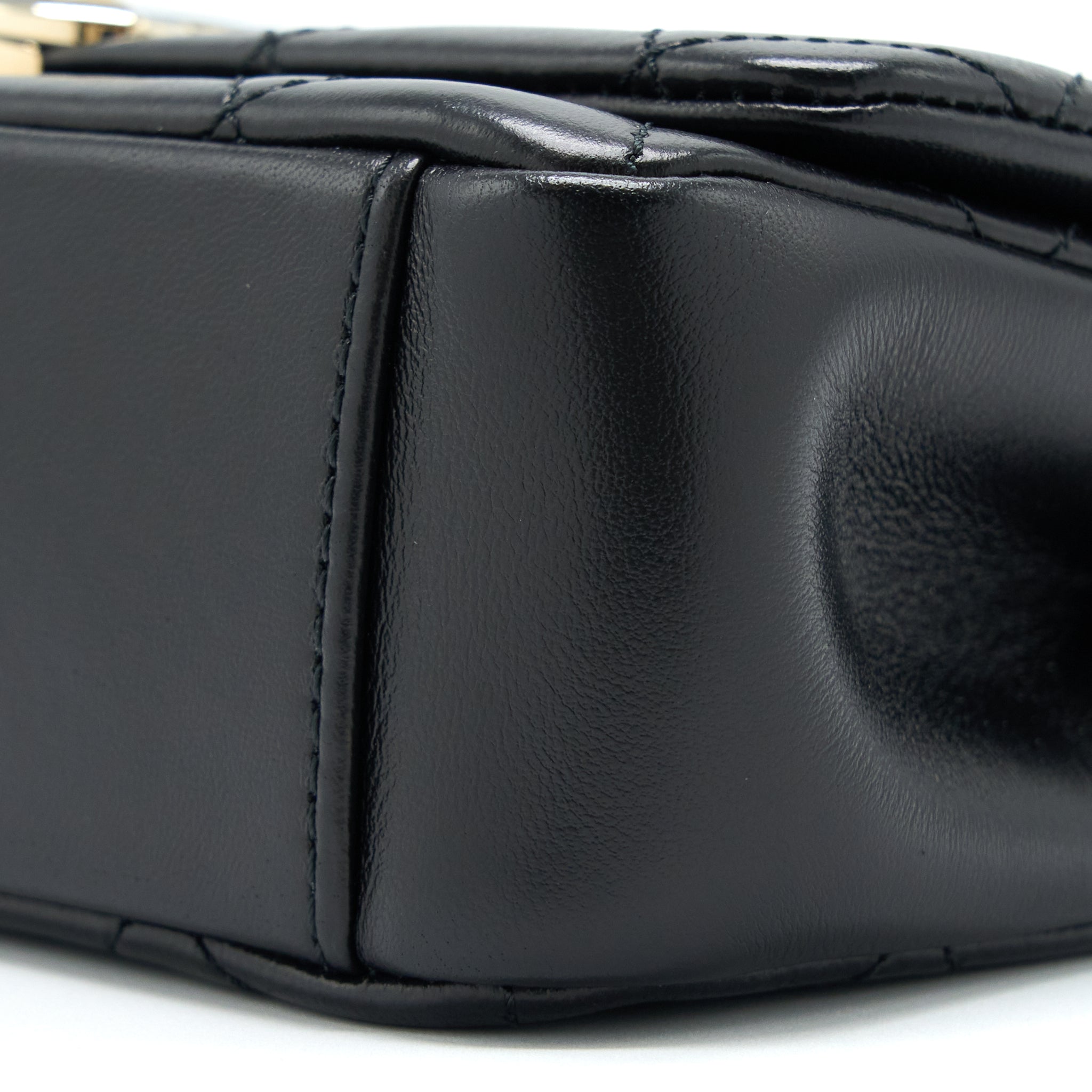 CHANEL ENAMEL CC LOGO QUILTED RECTANGULAR FLAP BAG LAMBSKIN BLACK LGHW