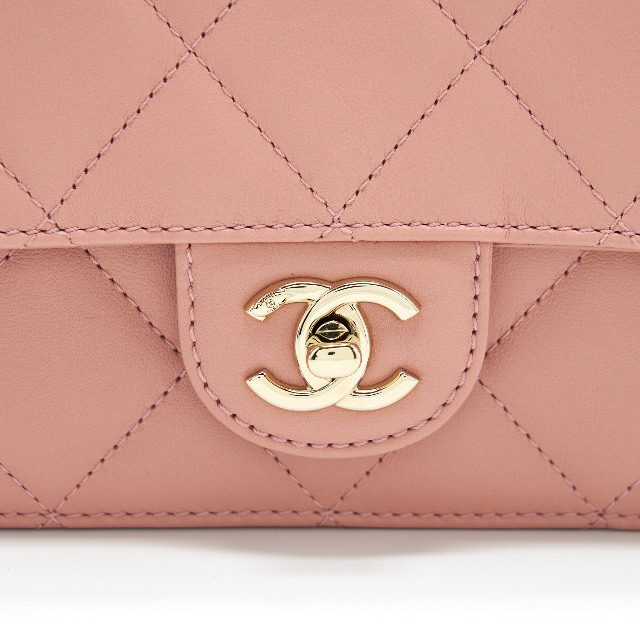 CHANEL TOP HANDLE FLAP BAG LAMBSKIN DARK PINK LGHW (MICROCHIP)