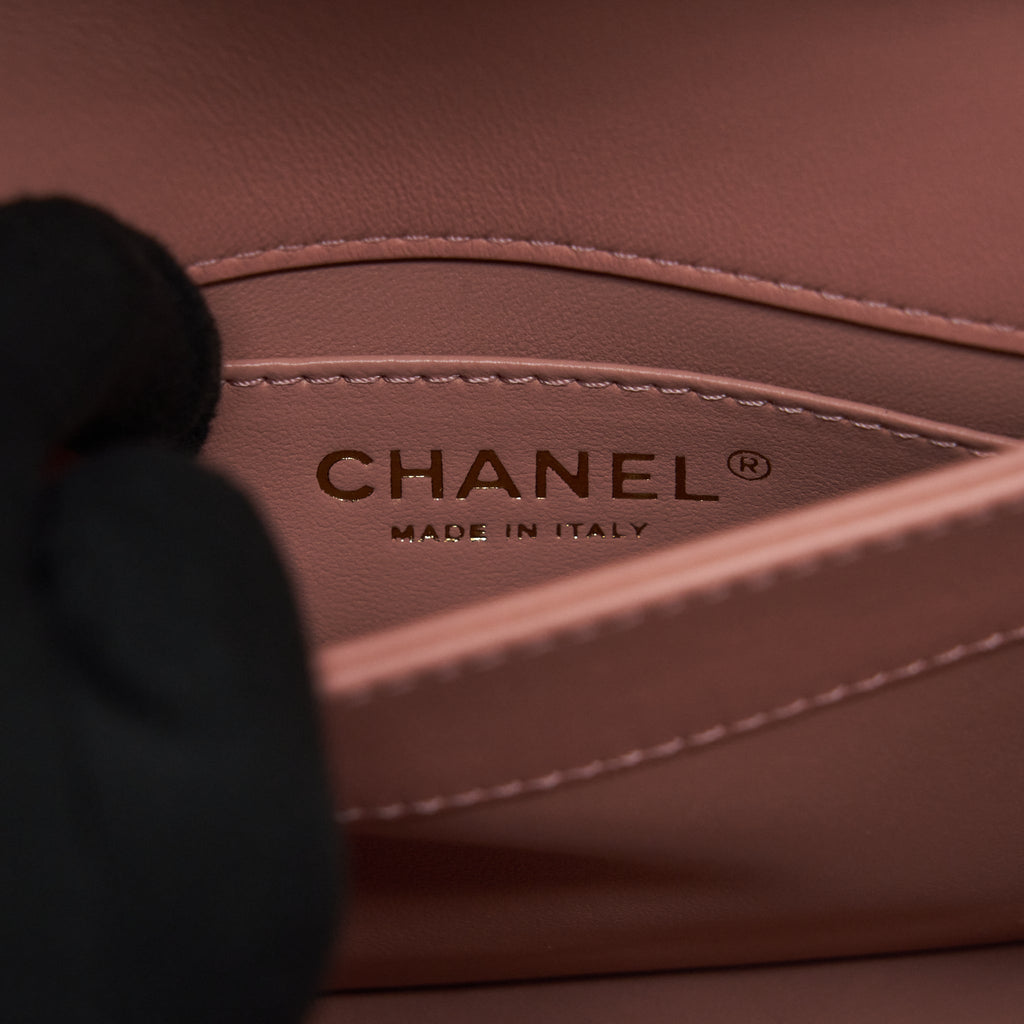 CHANEL TOP HANDLE FLAP BAG LAMBSKIN DARK PINK LGHW (MICROCHIP)
