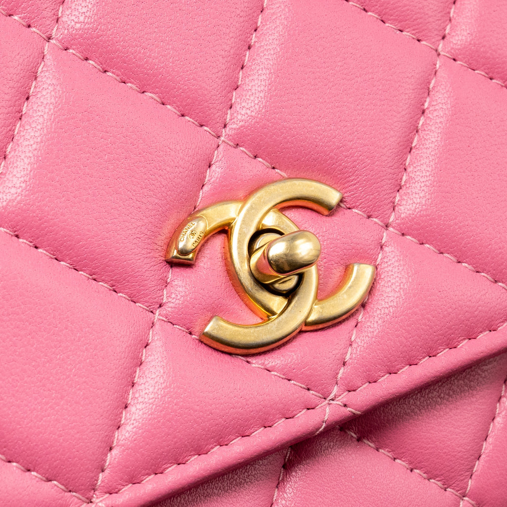 CHANEL PEARL CRUSH WALLET ON CHAIN LAMBSKIN PINK GHW
