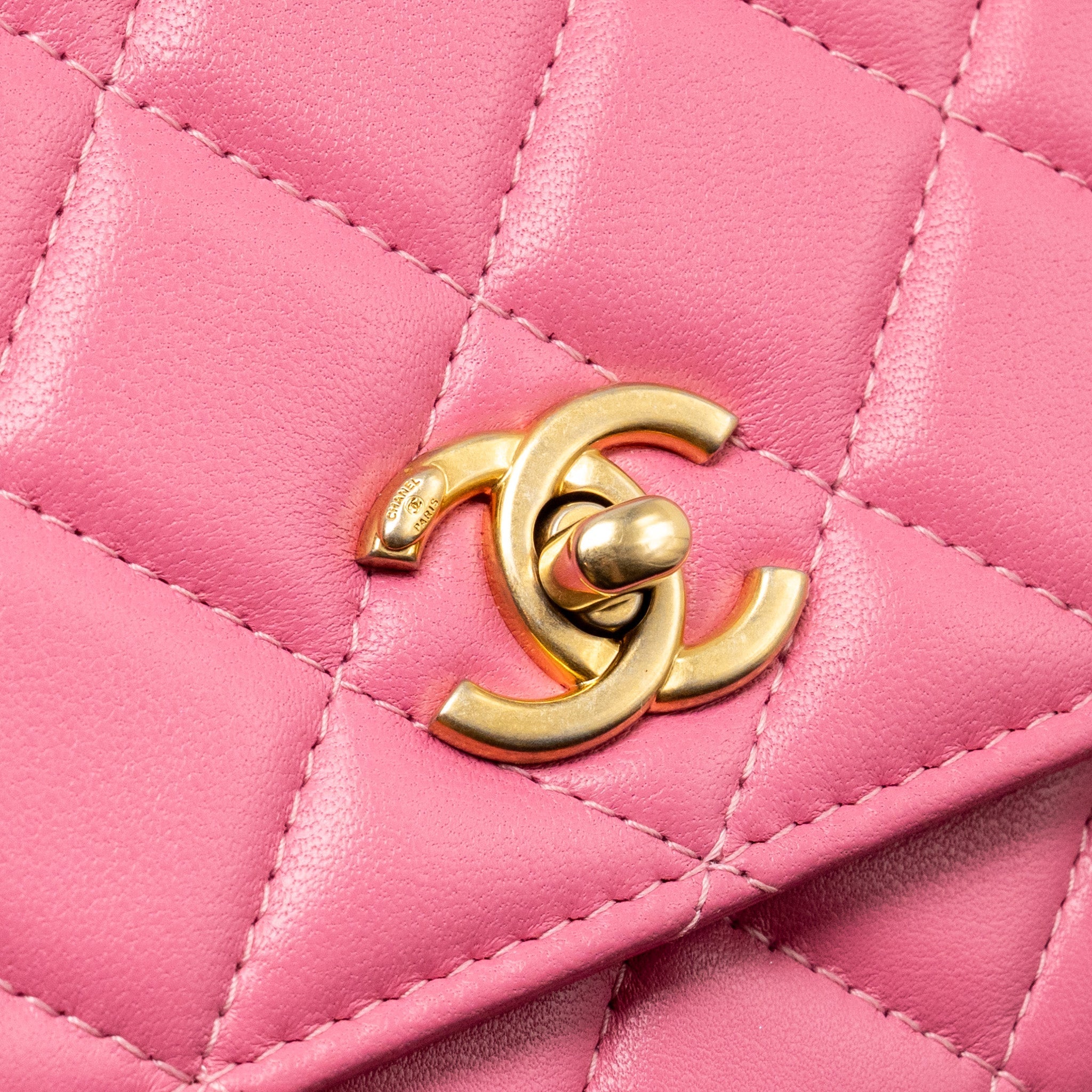 CHANEL PEARL CRUSH WALLET ON CHAIN LAMBSKIN PINK GHW