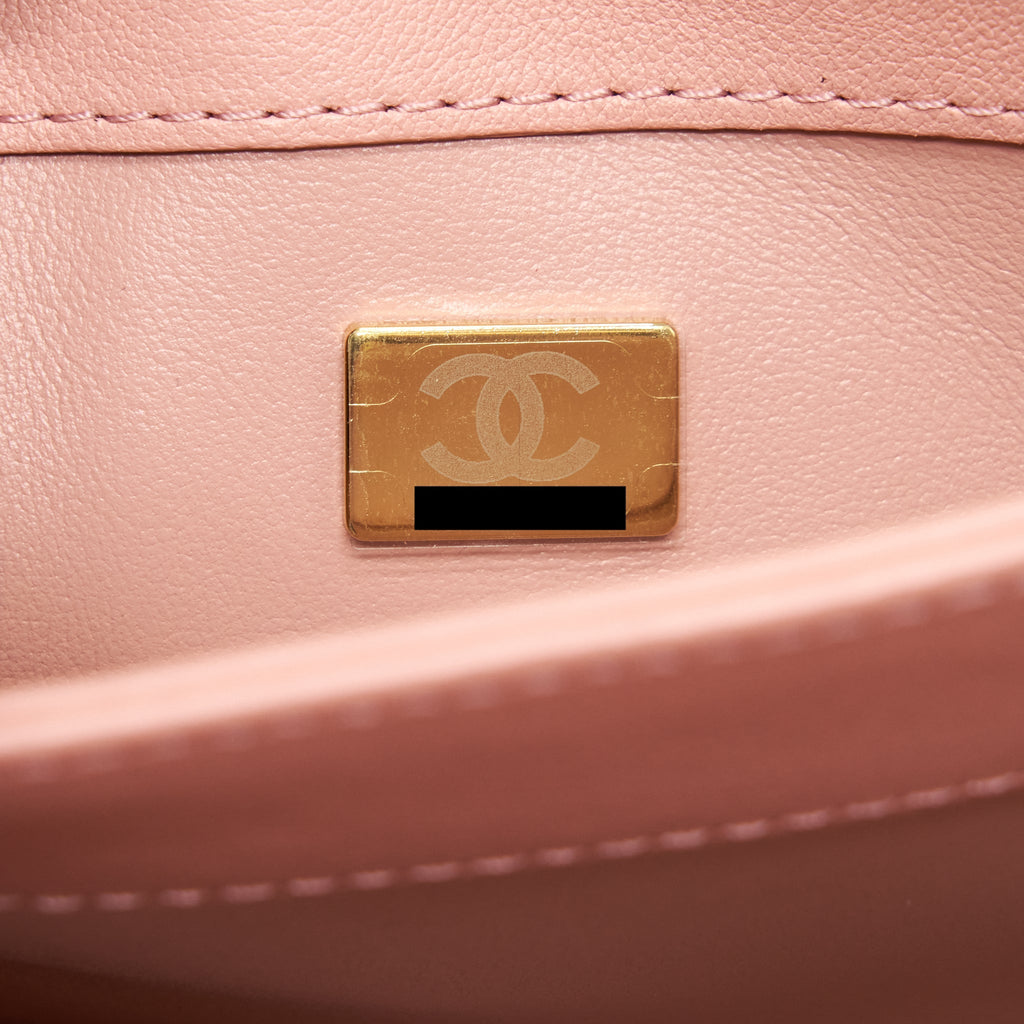 CHANEL TOP HANDLE FLAP BAG LAMBSKIN DARK PINK LGHW (MICROCHIP)