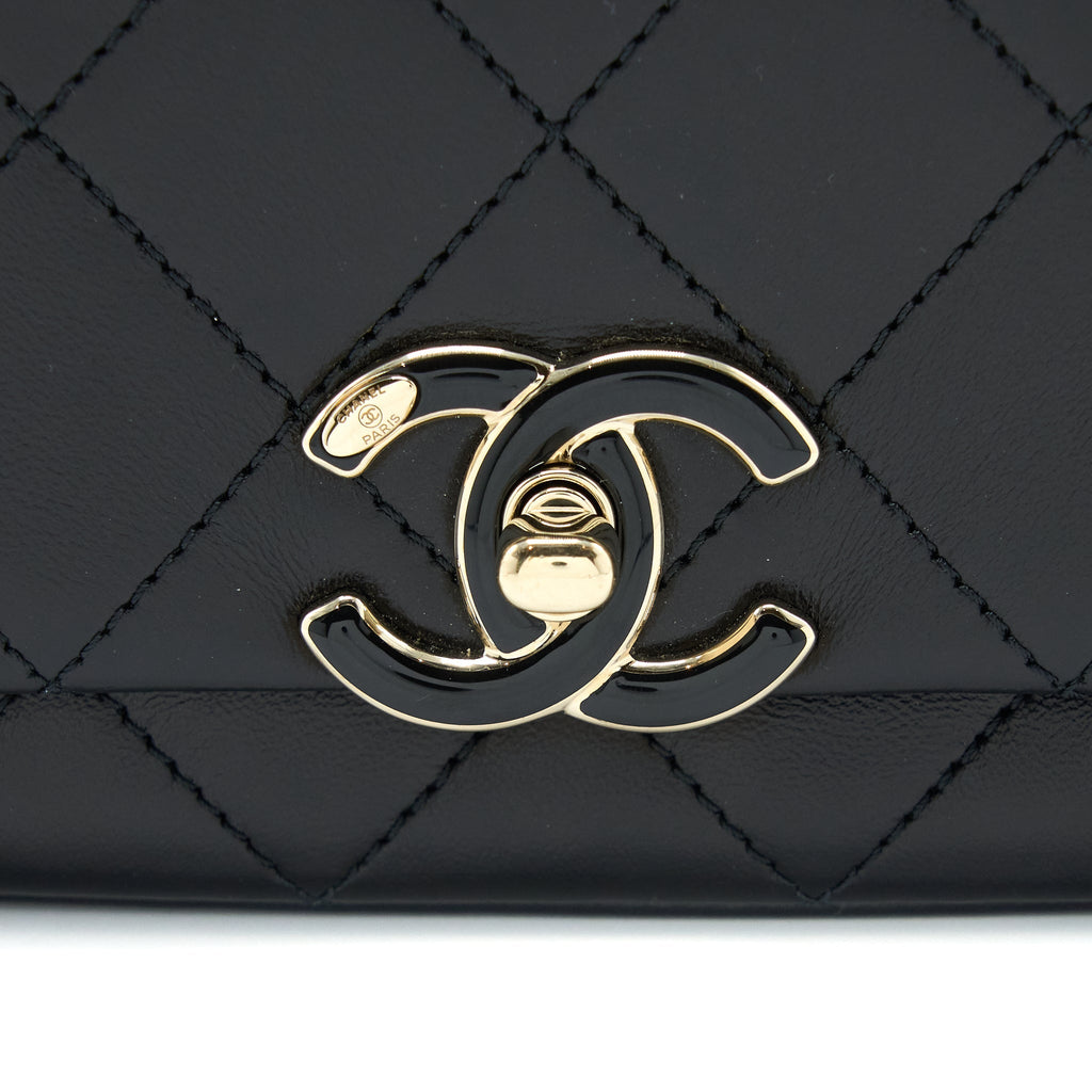 CHANEL ENAMEL CC LOGO QUILTED RECTANGULAR FLAP BAG LAMBSKIN BLACK LGHW