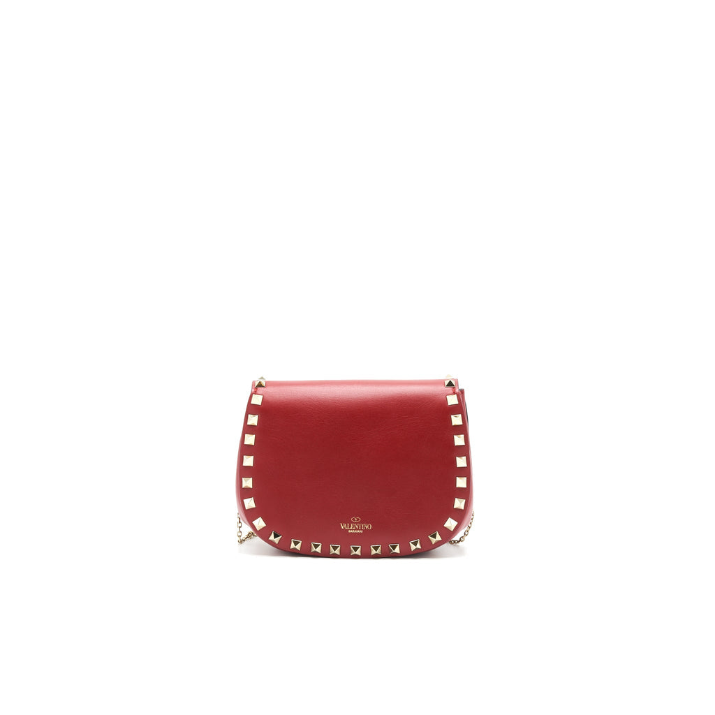 VALENTINO ROCKSTUD SMALL SADDLE BAG IN RED