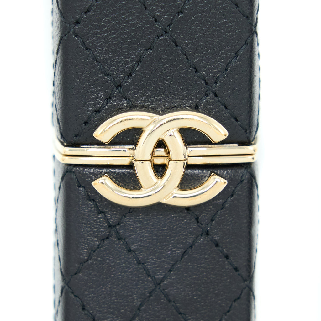 CHANEL SQUARED LIPSTICK CASE ON CHAIN BLACK LGHW