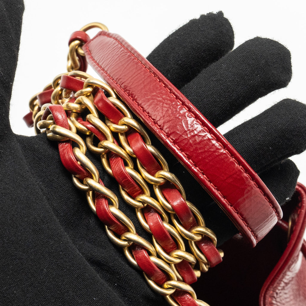 CHANEL CC DRAWSTRING MINI BUCKET BAG SHINY AGED CALFSKIN RED GHW