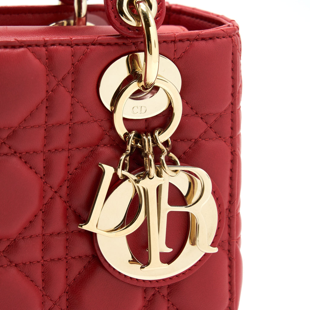 DIOR SMALL LADY DIOR LAMBSKIN RED LGHW