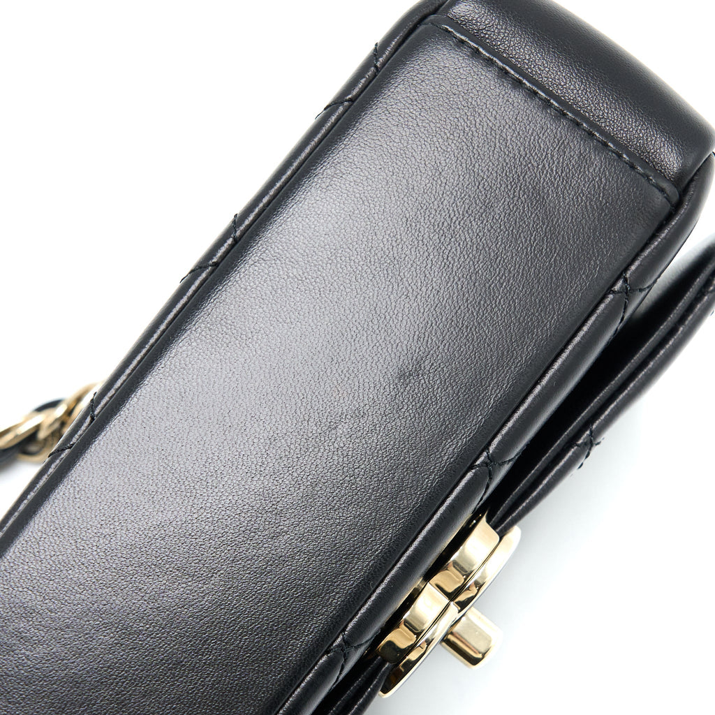 CHANEL ENAMEL CC LOGO QUILTED RECTANGULAR FLAP BAG LAMBSKIN BLACK LGHW