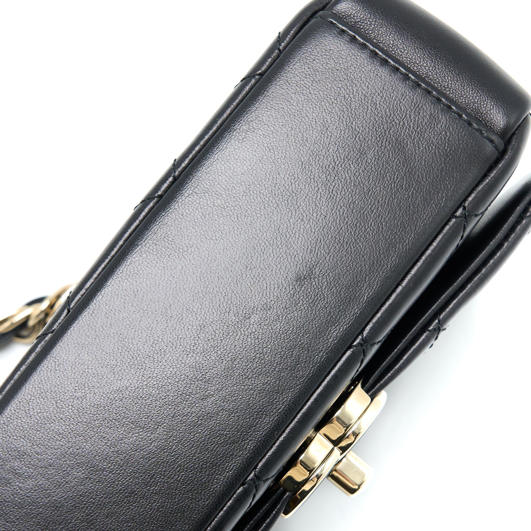 CHANEL ENAMEL CC LOGO QUILTED RECTANGULAR FLAP BAG LAMBSKIN BLACK LGHW