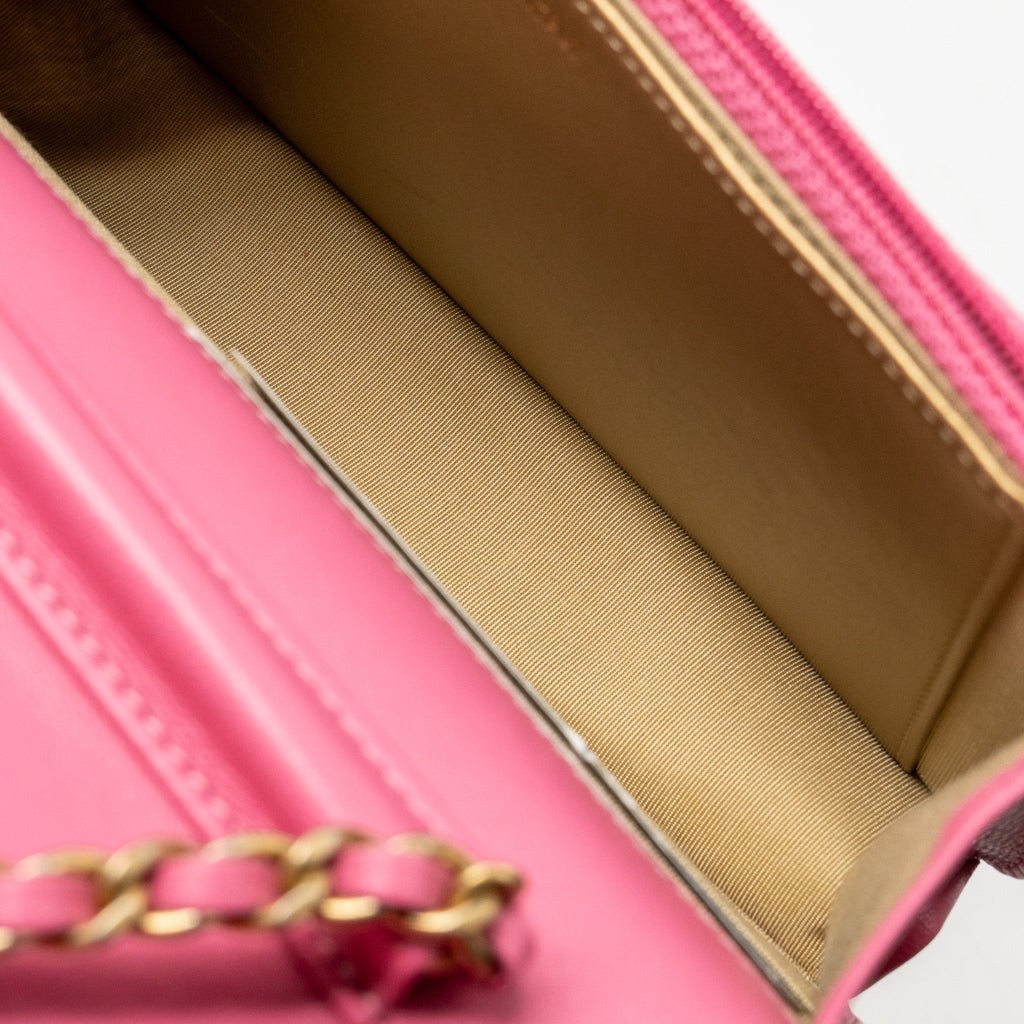 CHANEL PEARL CRUSH WALLET ON CHAIN LAMBSKIN PINK GHW