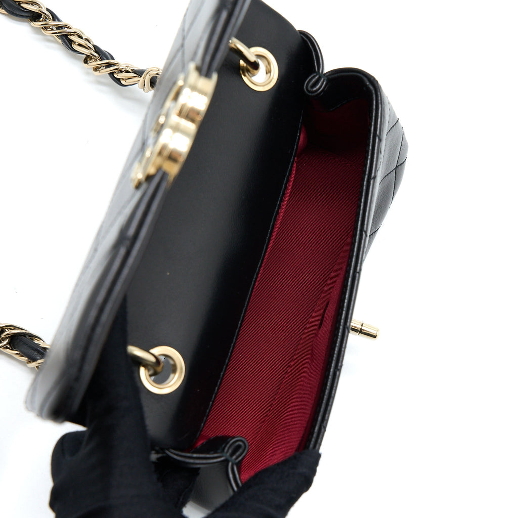 CHANEL ENAMEL CC LOGO QUILTED RECTANGULAR FLAP BAG LAMBSKIN BLACK LGHW