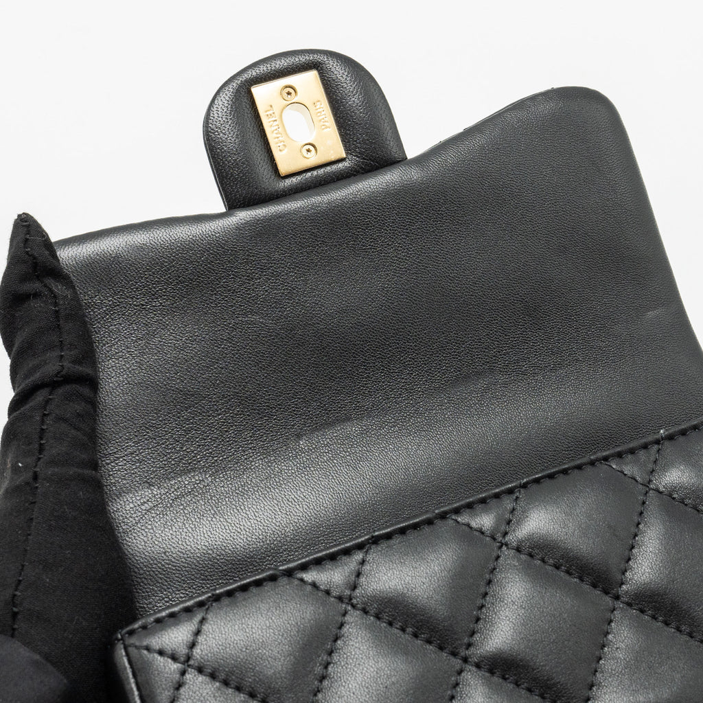 CHANEL 24S TOP HANDLE MINI FLAP BAG LAMBSKIN BLACK GHW (MICROCHIP)