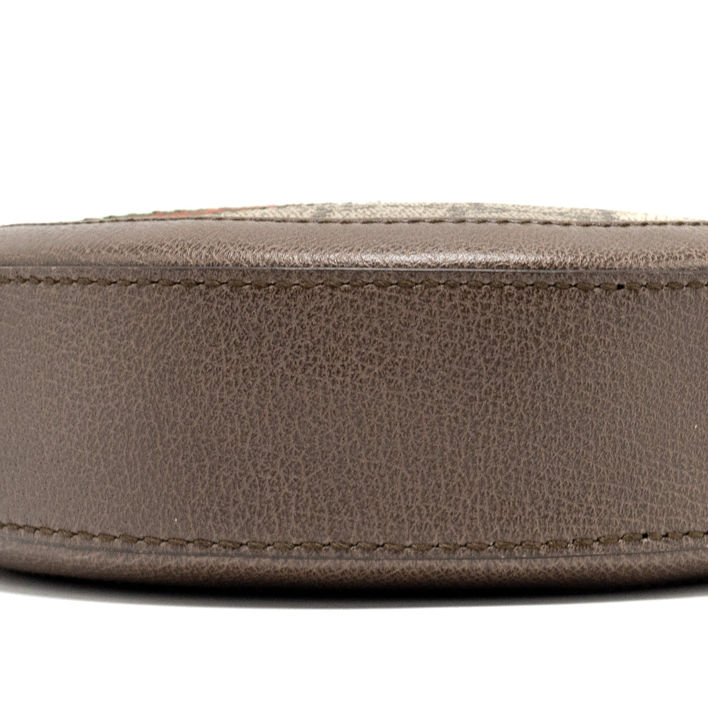 GUCCI OPHIDIA GG MINI ROUND SHOULDER BAG GG SUPREME CANVAS / BROWN GHW