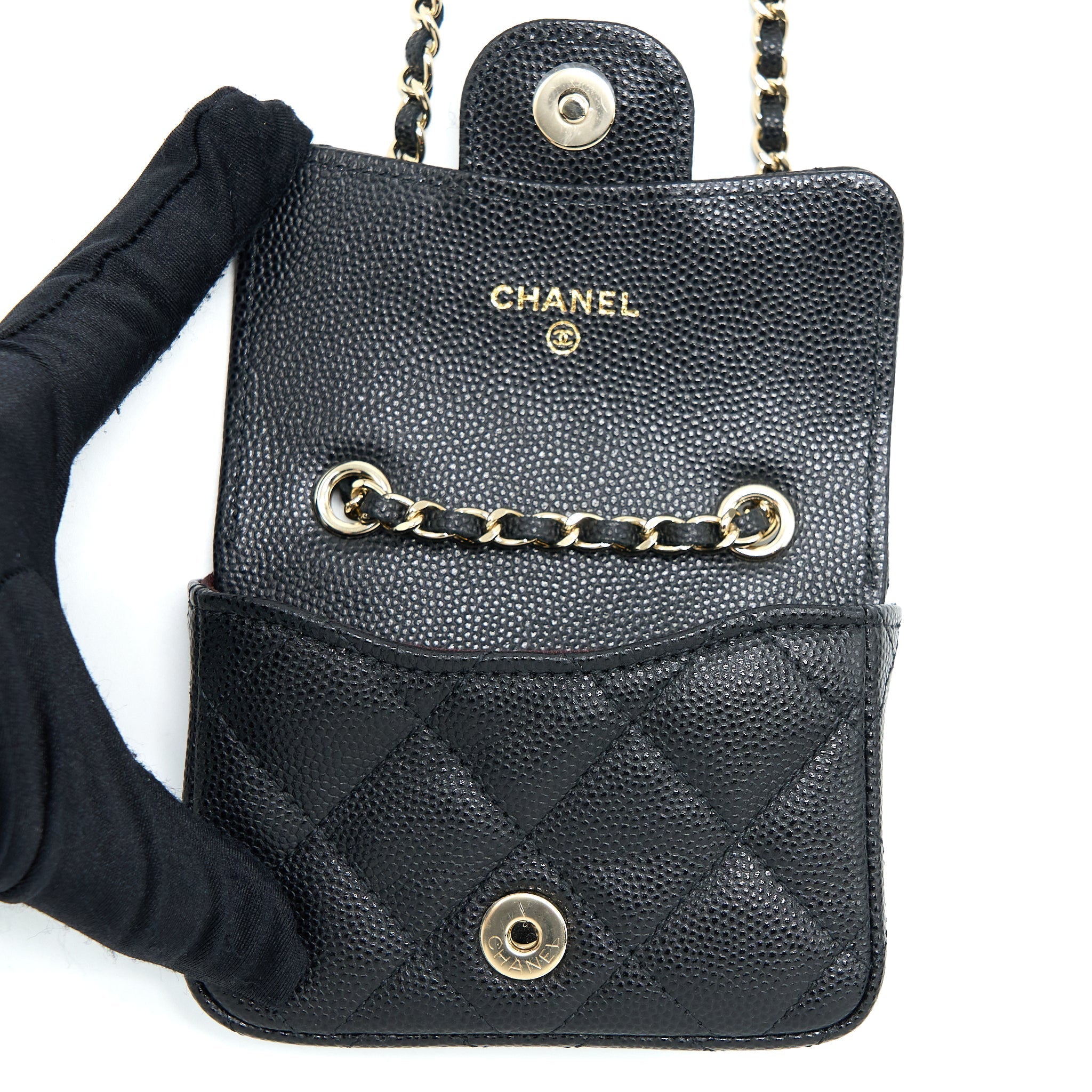 CHANEL FLAP CARDHOLDER BELT BAG CAVIAR BLACK LGHW