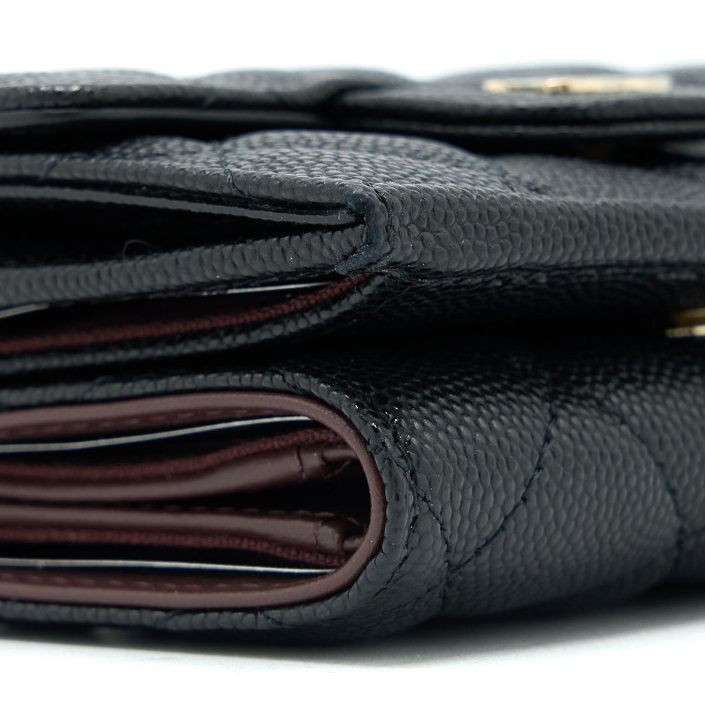 CHANEL SMALL COMPACT WALLET CAVIAR BLACK LGHW (MICROCHIP)