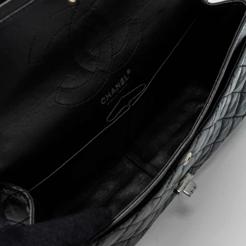 CHANEL 2.55 226 REISSUE DOUBLE FLAP BAG GRAINED CALFSKIN BLACK SHW