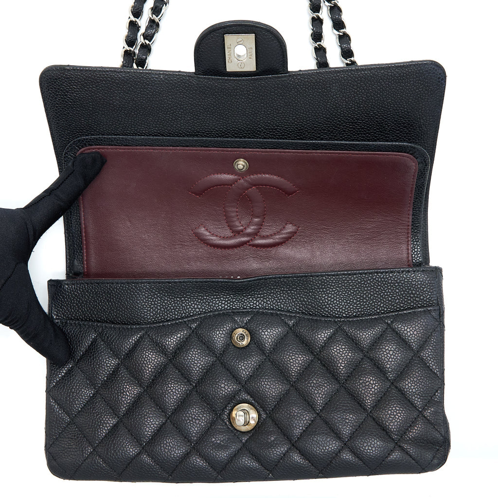 CHANEL MEDIUM CLASSIC DOUBLE FLAP BAG CAVIAR BLACK SHW