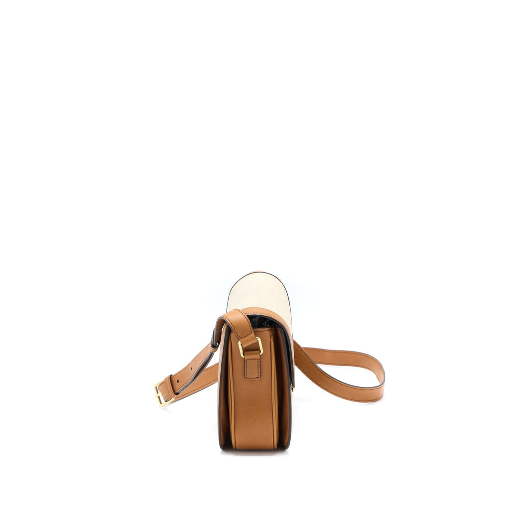 CELINE TRIOMPHE BAG TEXTILE/CALFSKIN WHITE/TAN GHW