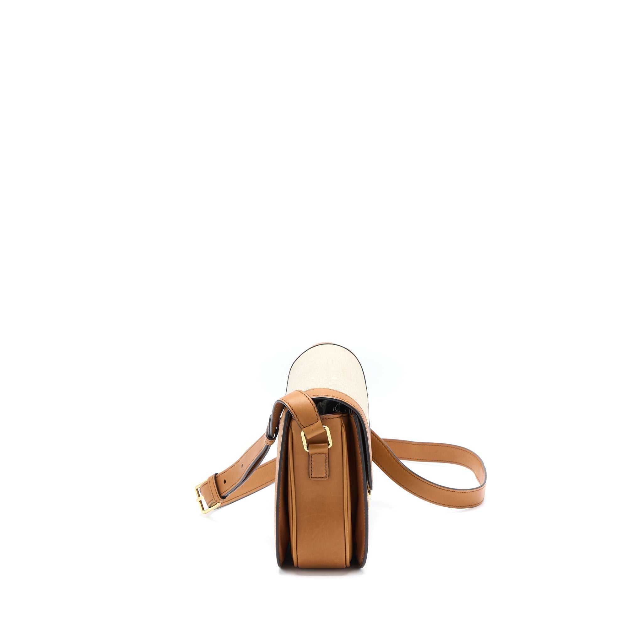 CELINE TRIOMPHE BAG TEXTILE/CALFSKIN WHITE/TAN GHW