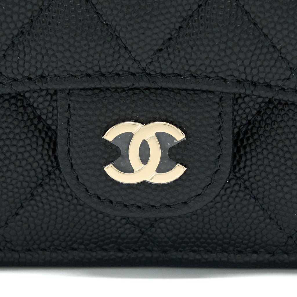 CHANEL SMALL COMPACT WALLET CAVIAR BLACK LGHW (MICROCHIP)