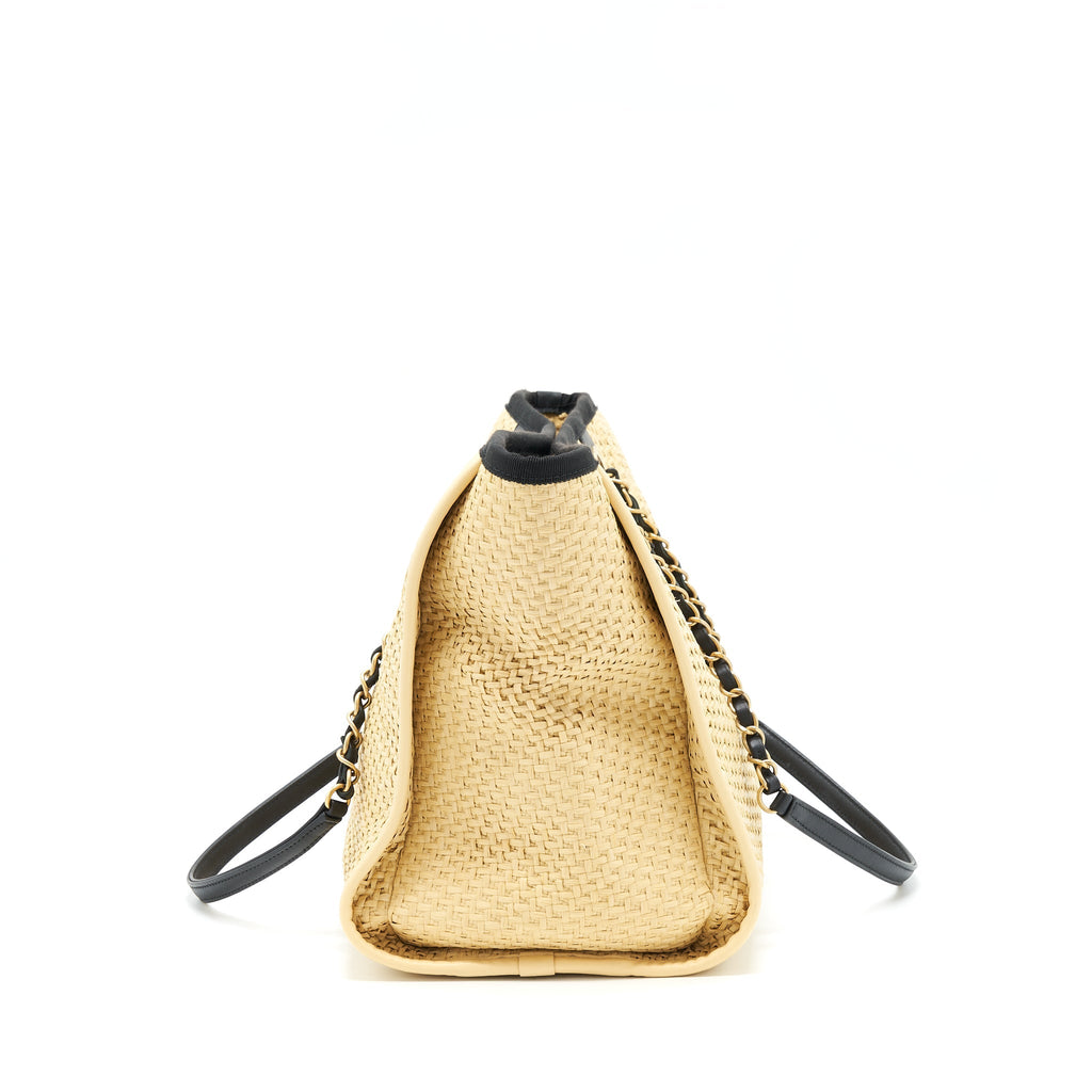 CHANEL GOLD RAFFIA DEAUVILLE TOTE BAG GHW