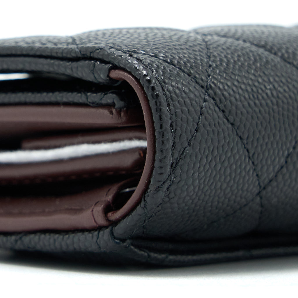 CHANEL CLASSIC FLAP COMPACT WALLET CAVIAR BLACK LGHW