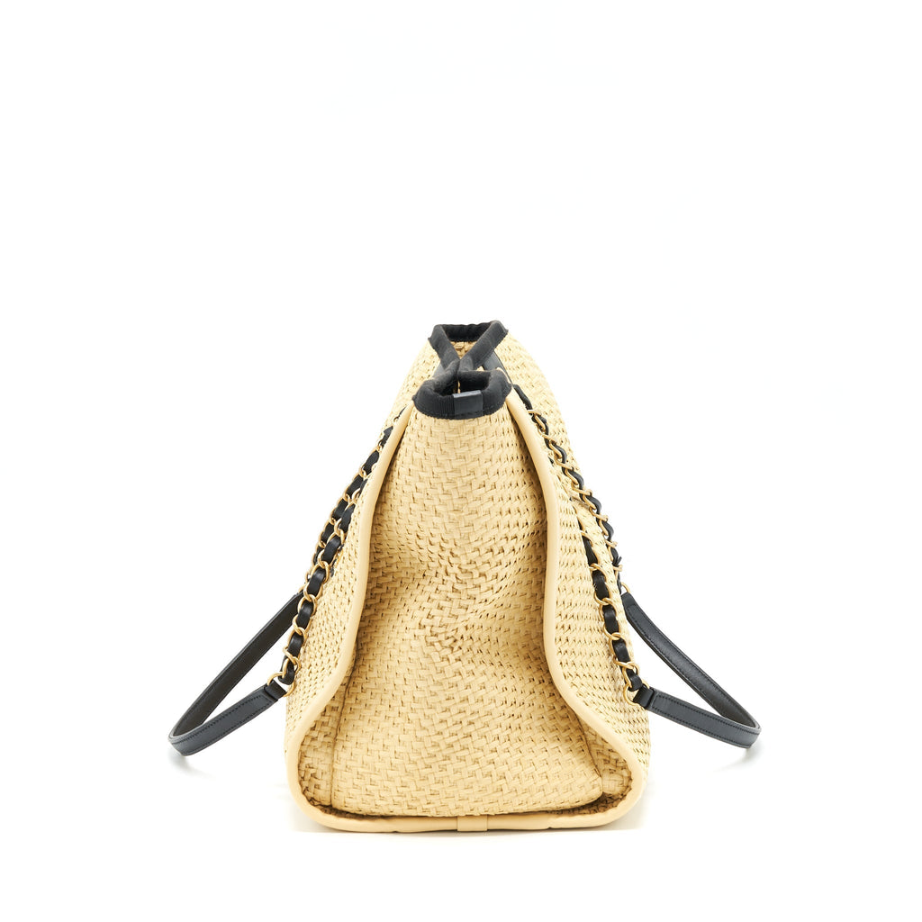 CHANEL GOLD RAFFIA DEAUVILLE TOTE BAG GHW