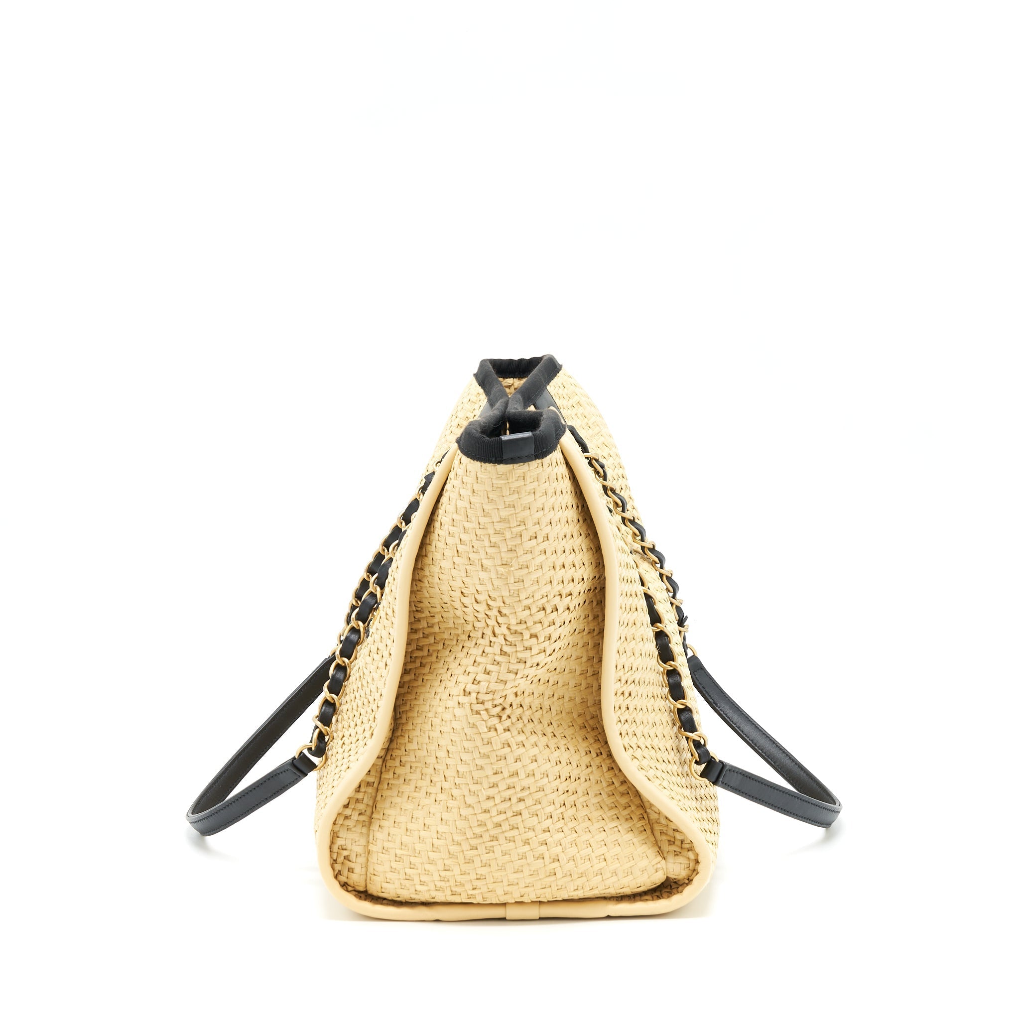 CHANEL GOLD RAFFIA DEAUVILLE TOTE BAG GHW