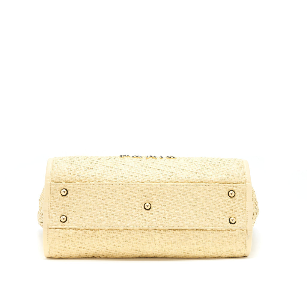 CHANEL GOLD RAFFIA DEAUVILLE TOTE BAG GHW