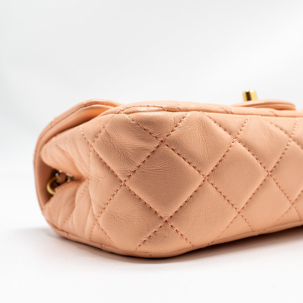 CHANEL PEARL CRUSH MINI RECTANGULAR FLAP BAG LAMBSKIN PINK GHW (MICROCHIP)