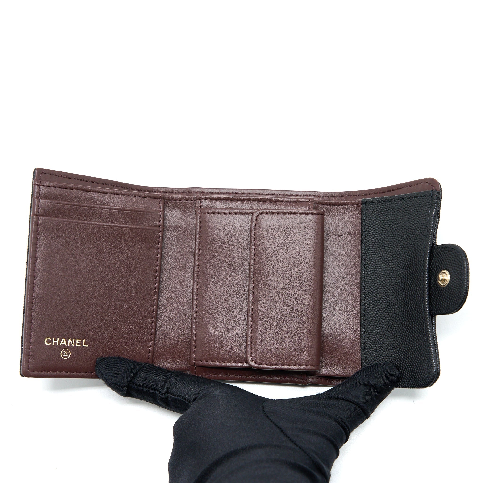 CHANEL CLASSIC FLAP COMPACT WALLET CAVIAR BLACK LGHW