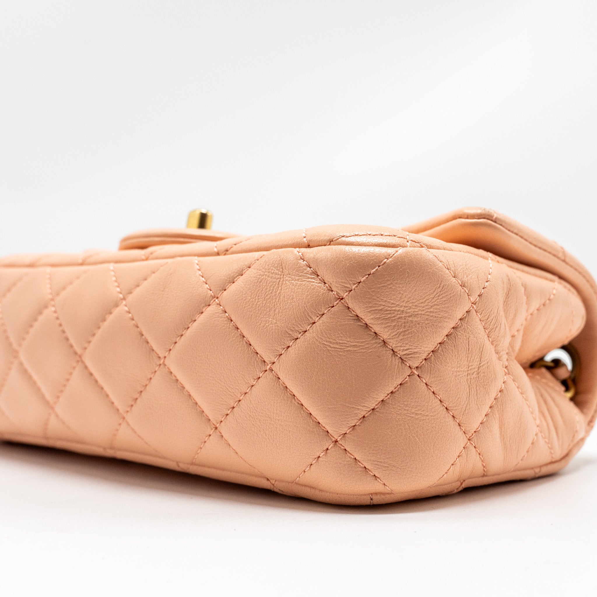 CHANEL PEARL CRUSH MINI RECTANGULAR FLAP BAG LAMBSKIN PINK GHW (MICROCHIP)