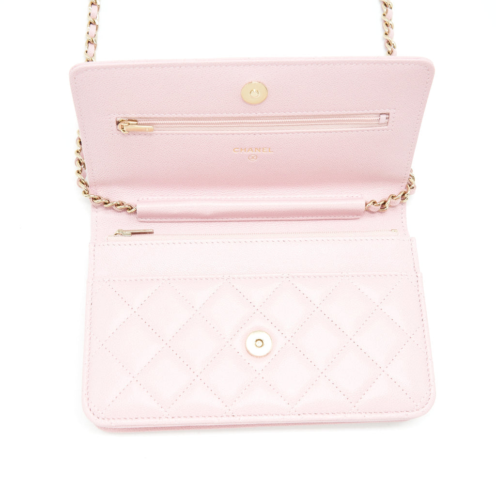 CHANEL 22B WALLET ON CHAIN WITH DETAIL CC LOGO CAVIAR LIGHT PINK NJ523 LGHW(MICROCHIP)