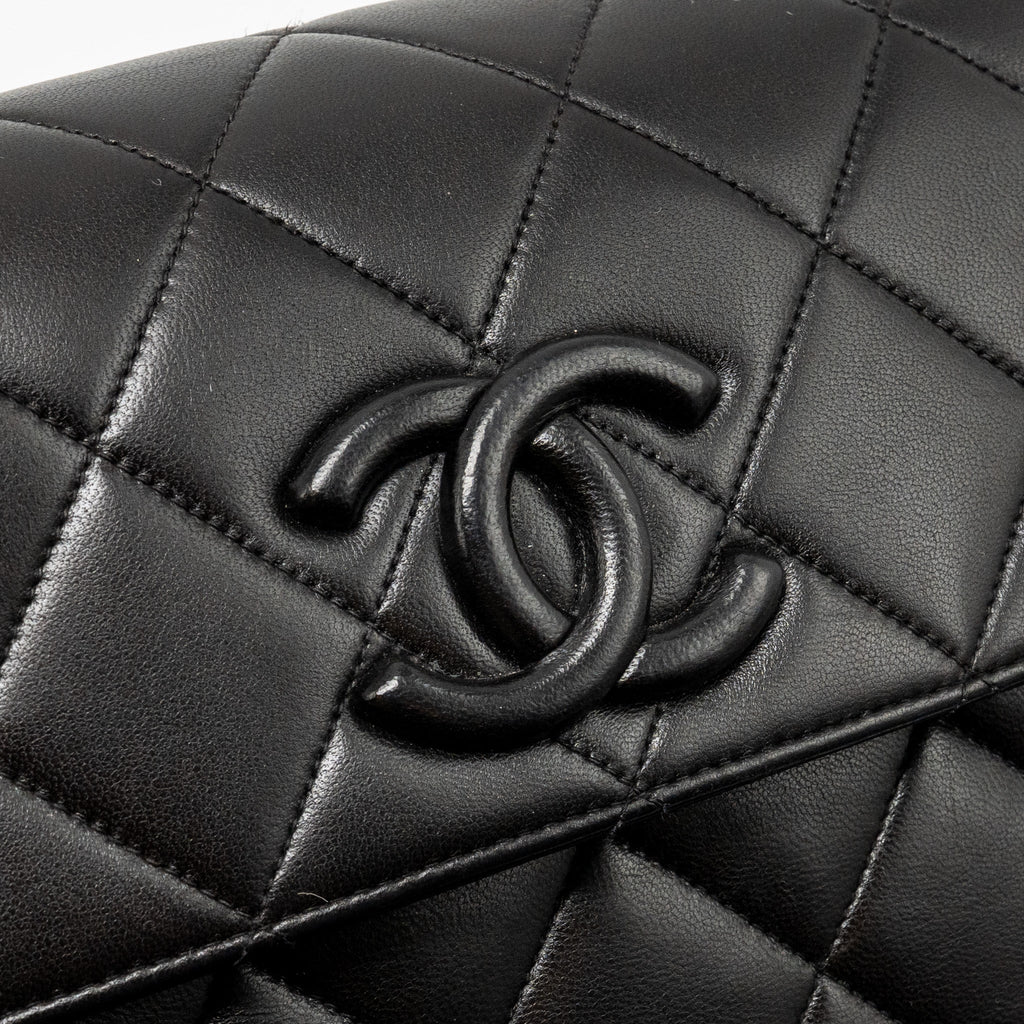 CHANEL VINTAGE QUILTED CC FLAP BAG LAMBSKIN BLACK GHW